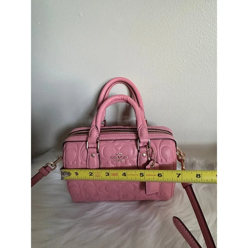 Coach Mini Rowan Light Blush Signature‎ Embossed Leather Satchel NWT